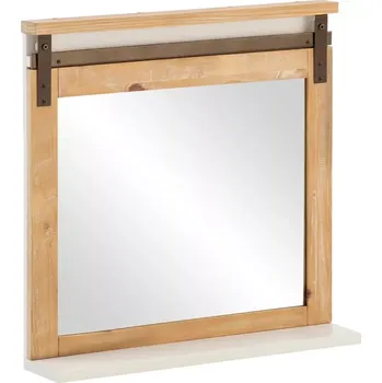 Zrcadlo Masivní koupelnové zrcadlo Capera z borovice a MDF, lakované, bílé/hnědé – 70x70 cm