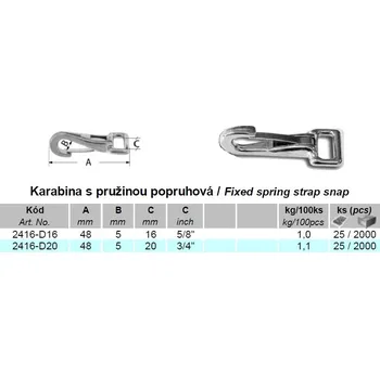Karabina uzdečková, malá, 48x16mm, Ni, 25ks