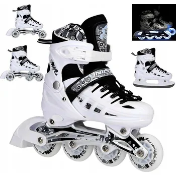 Kolečkové brusle Brusle 2v1 Hliníkové 4v1 Brusle Na Led NILS EXTREME LED Bílé Nastavitelné 35-38