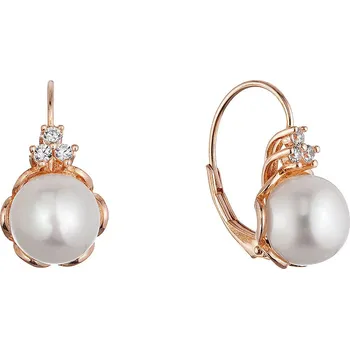 Náušnice Evolution Group Pozlacené stříbrné náušnice s říční perlou usazenou v kvítku 21108.1 rose gold