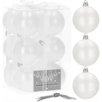 Vánoční dekorace VÁNOČNÍ BAŇKY nerozbitné 12 ks SET 6 cm NA VÁNOČNÍ STROMEČEK bílé PREMIUM