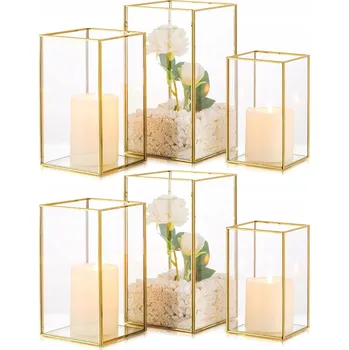 Svícen Inweder Svícny 6 Kusů, lucerny na svíčky, 3 velikosti, skleněné, zlaté