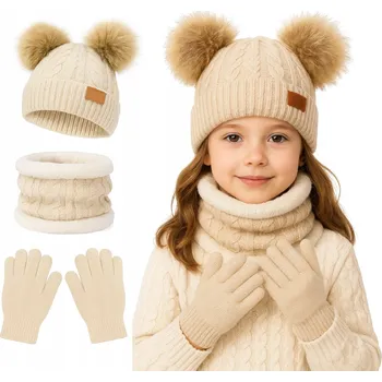 Šála AZAJ dětská souprava 3 ks béžová, univerzální velikost