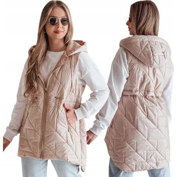 Dámská vesta Dámská prošívaná přechodová vesta s kapucí růžová TY4885 - M