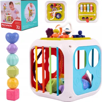 Hračka pro nejmenší MONTESSORI TŘÍDIČ KOSTEK GUMIČKY KOSTKA MULTISENZORICKÁ EDUKAČNÍ HRAČKA 7V1