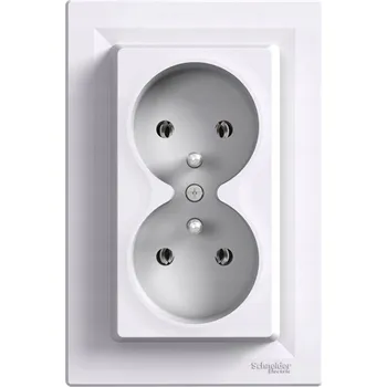 Elektrická zásuvka Dvojitá zásuvka s uzemněním a rámečkem Bílá Schneider Asfora