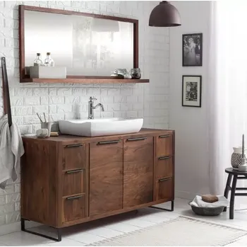 Koupelnový nábytek Masivní skříňka do koupelny Sydney Dark II z akáciového dřeva, lakovaná, hnědá