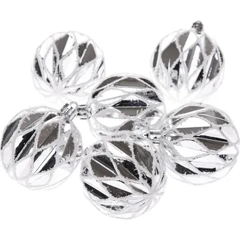 Vánoční dekorace Sada vánočních ozdob Silver shine, 6 ks, pr. 8 cm, plast, stříbrná