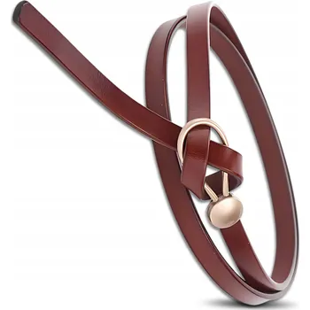 Opasek Úzký pásek Dámský dlouhý vázaný hnědá kůže pevný boho kožený retro