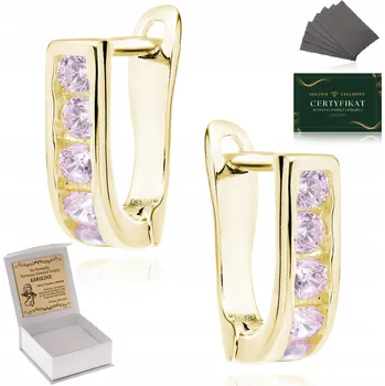 Náušnice Zlaté NÁUŠNICE 585 pro děti 925 světle růžové ZIRKONY DÁREK KE KŘTINÁM.