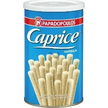 Vaflové trubičky CAPRICE 115 g v plechovce VANILKA - VÝPRODEJ !!! DMT: 11/2025 (oplatkové trubičky / v kovové dóze / s náplní)