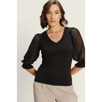 Dámská halenka Greenpoint elegantní top s průsvitnými rukávy černý Velikost: 42