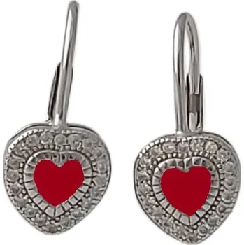Náušnice Stříbrné náušnice se zirkonem ve tvaru srdce s červeným zirkonem