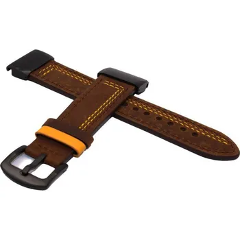 Ostatní příslušenství k chytrým hodinkám eses Kožený řemínek pro Garmin - Hnědý s žlutým prošíváním, QuickFit 26 mm