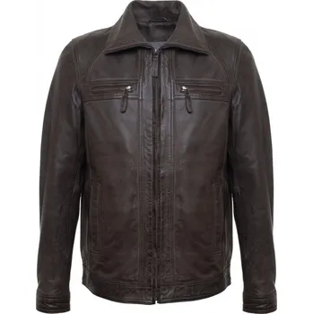 Pánská větrovka MAX Pánská kožená bunda 8051 tm. hnědá