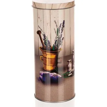 Dóza na potraviny NÁDOBA PLECHOVKA KRABIČKA na čaj kulatá LEVANDULE