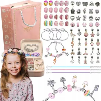 Dětské navlékací korálky VELKÁ SADA NA VÝROBU NÁRAMKŮ A NÁHRDELNÍKŮ CHARMS ŠPERKOVNICE KORÁLKY