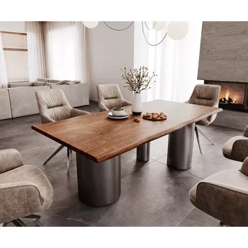 Jídelní stůl DELIFE Jídelní stůl Edge 200x100 akácie hnědá Troa nerezová ocel grafit Live-Edge