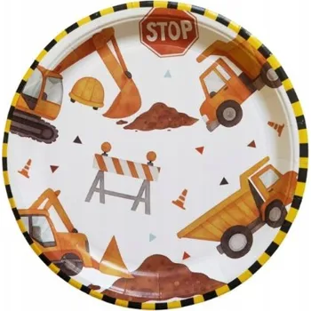 Talíř PAPÍROVÉ TALÍŘKY STAVEBNÍ STROJE BAGR SKLÁPĚČKA narozeniny 6 Ks VP
