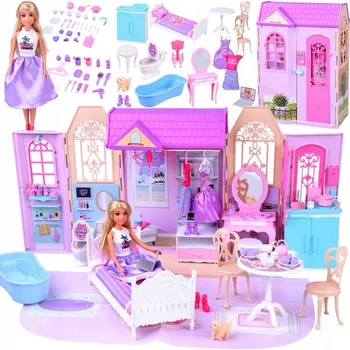 Panenka Rozkládací domeček pro panenky kufřík nábytek + panenka Anlily ZA5694