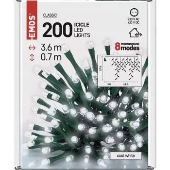 Vánoční dekorace Světelný řetěz Emos 360 cm do zásuvky bílý