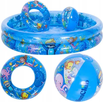 Bazén VELKÝ ZAHRADNÍ NAFUKOVACÍ BAZÉN PRO DĚTI + MÍČ + PLAVACÍ KRUH SADA