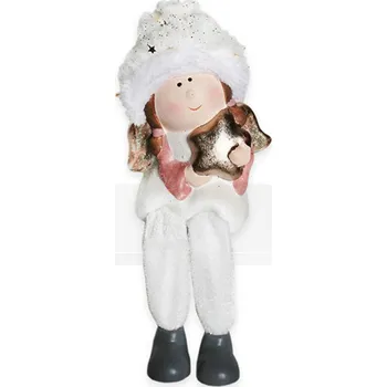 Vánoční dekorace UH Anděl nohatý keramika 10/18cm růžová