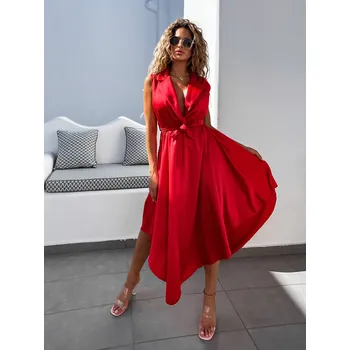 Dámské šaty Červené lesklé šaty BLAINE s vázáním