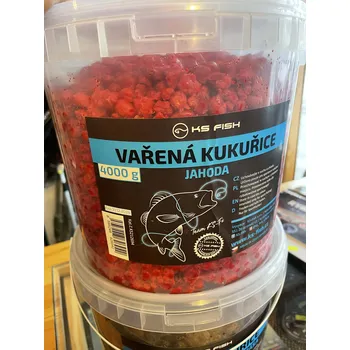 Návnadová surovina KS-Fish Kukuřice vařená Jahoda 4kg