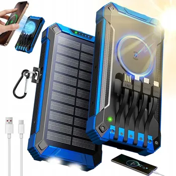 Powerbanka SOLÁRNÍ POWERBANKA BEZDRÁTOVÉ NABÍJENÍ 26800MAH 3XUSB 4 KABELY S SVÍTILNOU