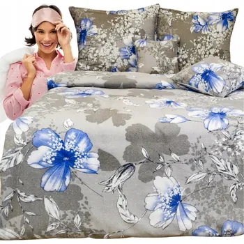 Povlečení Sada Povlečení z Flanelu 160x200 2x70x80 Květinové Šedé Elegantní