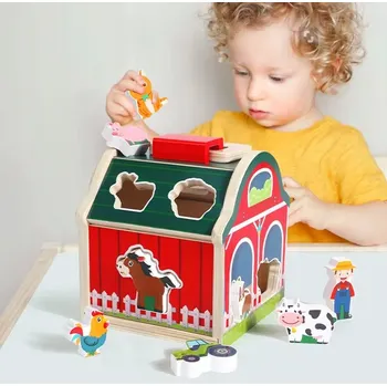 Dřevěná hračka Dřevěná Vzdělávací Kostka Farma Třídič pro Děti