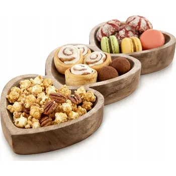 Dřevěný TALÍŘ na chuťovky, předkrmy, tapas, dělený podnos podnos SRDCE