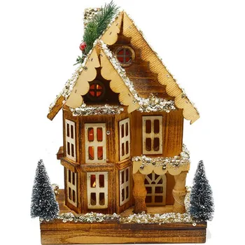 Vánoční dekorace SEIZIS Domek dřevěný s LED, zlato-hnědý, 32cm