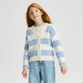 Dívčí svetr Reserved - Kardigan na knoflíky s viskózou - bleděmodrá - 268DB-05X - 268DB-05X-134