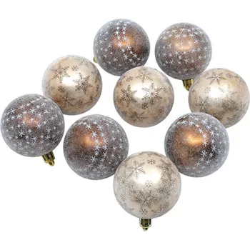 Vánoční ozdoba UH Set 9 koulí, hnědé/zlaté s vločkami - 6cm