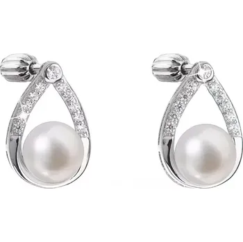 Náušnice Stříbrné náušnice visací s bílou říční perlou 21033.1B