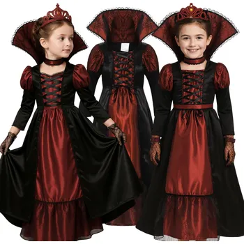 Karnevalový kostým KOSTÝM UPÍRKA ŠATY UPÍR DRAKULA RŮŽE NA KARNEVAL 140 CM