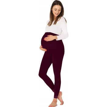 Dámské legíny Těhotenské legíny 7/8 s krajkou, viskózové legíny BE20-262 Bordó (vínová) L