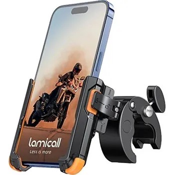 Univerzální kovový bezpečnostní držák telefonu na kolo / motorku s rychloupínáním, černo-oranžový