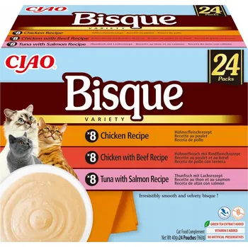 Krmivo pro kočku Inaba Cat Ciao Bisque 24x40g Doplňkové Krmivo Pro Kočky Kuře Hovězí Ryba