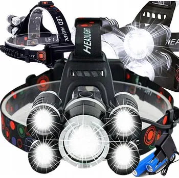 Čelovka ČELOVKA ČELNÍ SVÍTILNA NA HLAVU 5 X LED CREE VÝKONNÁ NASTAVITELNÁ 4 REŽIMY