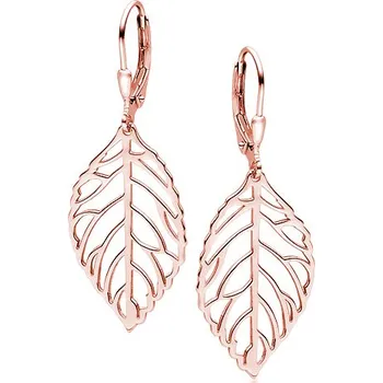 Náušnice Stříbrné náušnice s listy a růžovým zlacením s klasickým patentem - Meucci SLE080