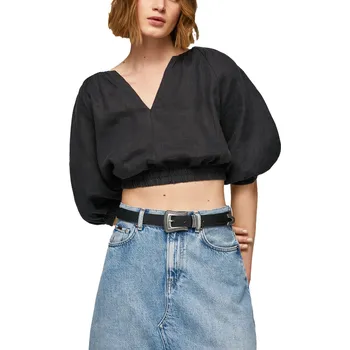 Černé crop tričko Pepe Jeans Pepe Jeans černá | světle modrá 3494545