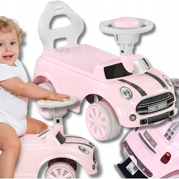 Odrážedlo ODRÁŽEDLO CHODÍTKO ODRÁŽEDLO AUTO MINI COOPER RŮŽOVÉ ZVUKY KLAKSON PRO DĚTI