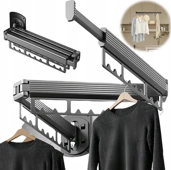 Sušák na prádlo SKLÁDACÍ SUŠÁK NA PRÁDLO NA ZEĎ ČERNÝ, TŘÍDÍLNÝ, NA BALKON NEBO DO KOUPELNY