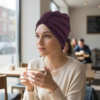 Ebbie Bavlněný turban-twist - TEMNĚ FIALOVÝ Velikost: 54