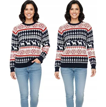 Podprsenka DÁMSKÝ VÁNOČNÍ SVETR GRANÁTOVĚ ČERVENÝ NORSKÝ SOBÍK SNĚHOVÉ VLOČKY M