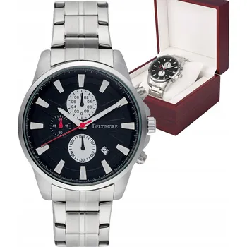 Hodinky Pánské hodinky náramek datumovka chronograf křemenný stříbrný Beltimore