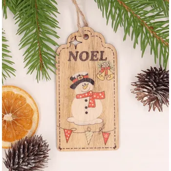 Vánoční ozdoba Dřevěný Závěsná ozdoba na stromeček s visačkou na dárek, 1 Ks